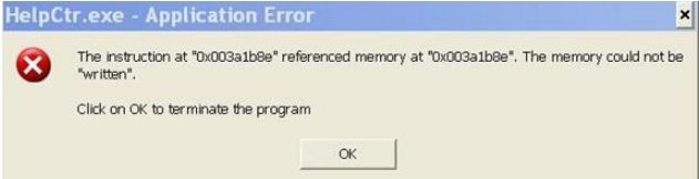HelpCtr.exe – Application Error -The instruction at “0x003a1b8e” referenced memory at “0x003a1b8e”.