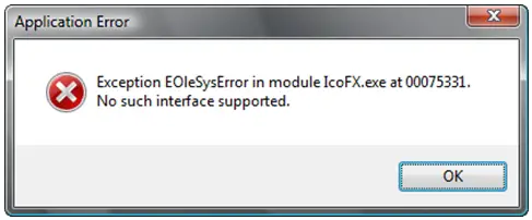 Exception EOleSysError in module IcoFx.exe at 00075331