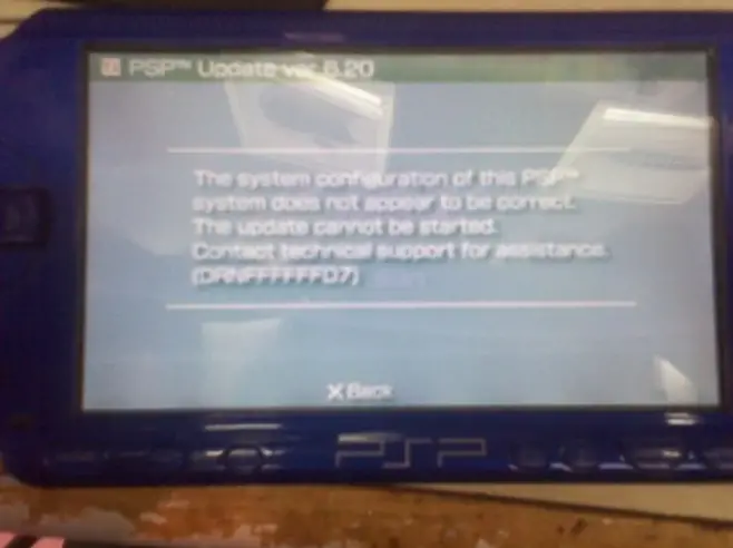 The system configuration of this PSP does not appear to be correct