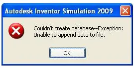 Autodesk Inventor Simulation 2009 Couldn’t create database--Exception: Unable to append data to file.