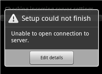 Setup could not finish Unable to open connection to server.