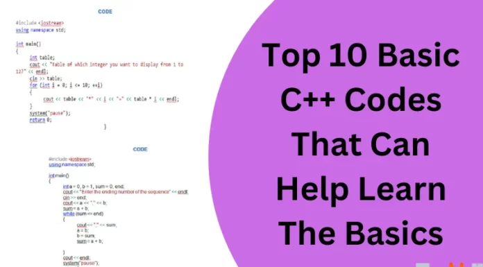 Top 10 Basic C++ Codes That Can Help Learn The Basics