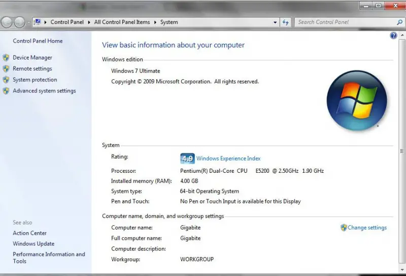 control panel-all control panel item-system-basic information-window 7 ultimate