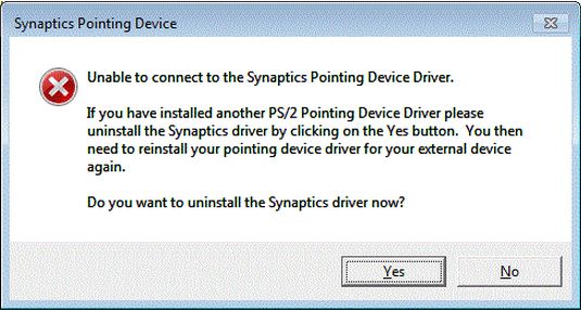 Unable to connect to Synaptics Pointing Device