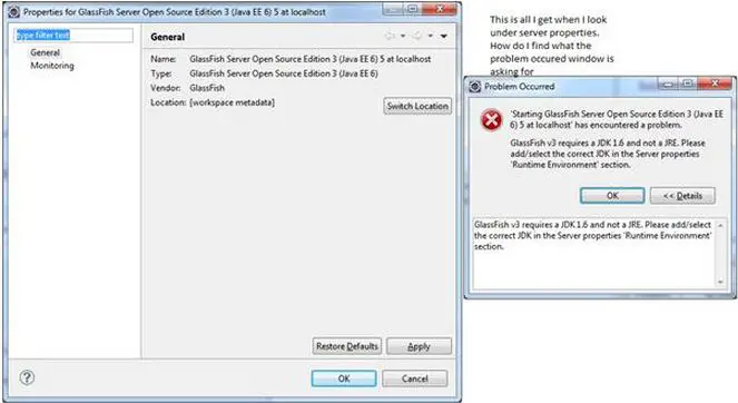 Starting GlassFish Server Open Source Edition 3 (Java EE 6) 5 at localhost' has encountered a problem.