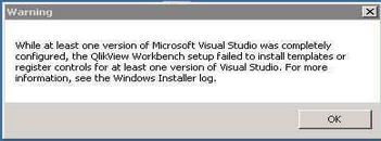 the QlikView Workbench setup failed to install templates or register controls