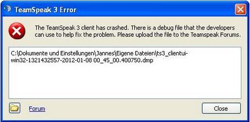 The TeamSpeak 3 client has crashed