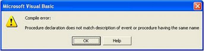 Procedure declaration does not match description of event or procedure having the same name