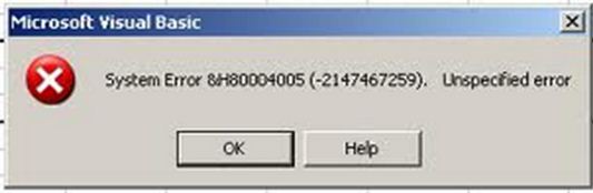 System Error &H80004005 (-2147467259). Unspecified error