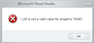 Microsoft Visual Studio -120’ is not a valid value for property ‘Width’