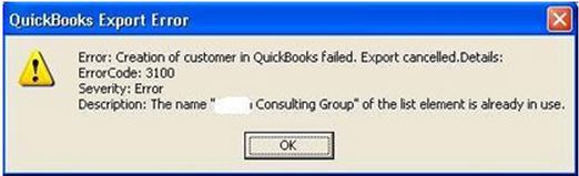 Creation of customer in QuickBooks failed