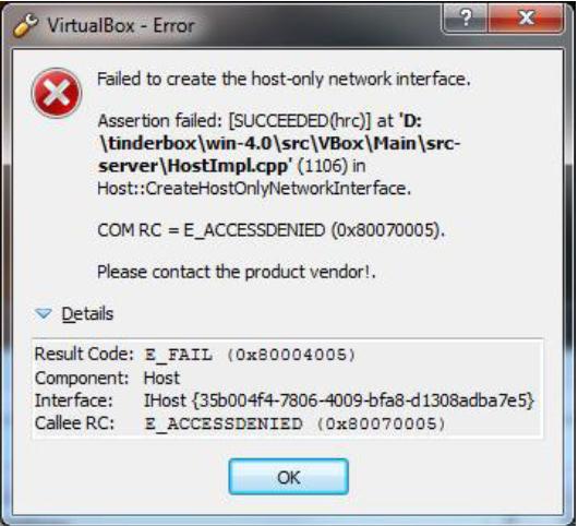 virtual box-COM RC= E_ACCESSDENIED (0x80070005)