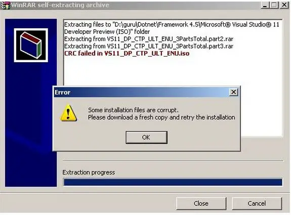 Some installation files are corrupt.