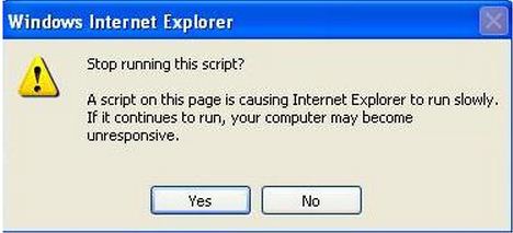 A script on this page is causing Internet Explorer to run slowly.