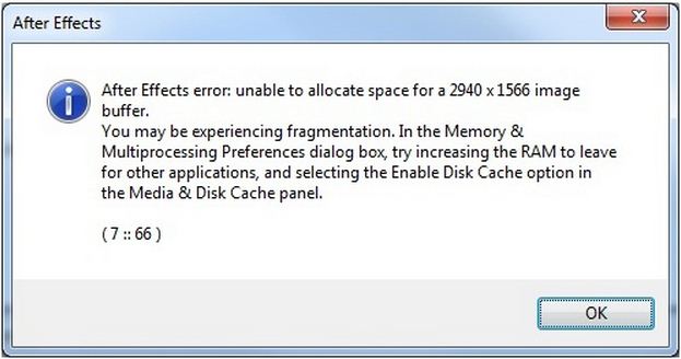 After Effects error: unable to allocate space for a 2940 x1566 image  buffer. 