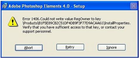 Error 1406.Could not write value RegOwner to key