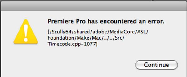 Premiere Pro has encountered an error.