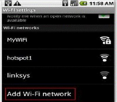 WiFi settings-SSID broadcast-add WiFi network