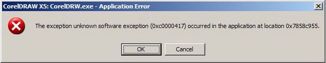 CorelDRAW X5: CorelDRAW.exe – Application Error-exception (0xc0000417)-location 0x7858c955