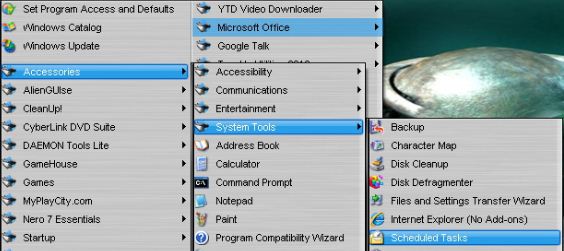 START-ALL PROGRAMS-ACCESSORIES-SYSTEM TOOLS-SCHEDULED TASK.