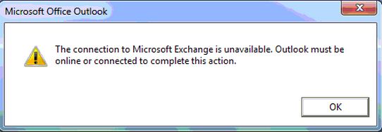 The connection to Microsoft Exchange is unavailable