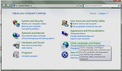 Control panel-Clock- Language and region option