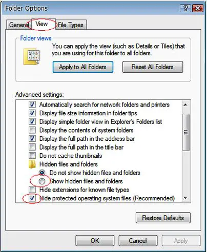 Folder option > open tab View > click on Show Hidden files and Folders > Click on Hide Protected operating system (recommended) > click apply
