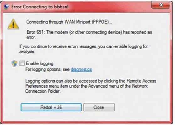 Connecting through WAN Miniport (PPPOE)-bbbsnl- Error 651