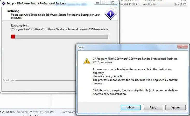 MoveFile Failed; code 32. - SiSoftware sandra Professional Business