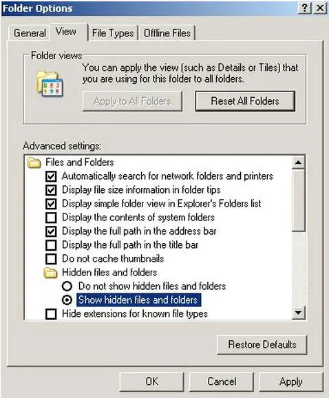 Under Hidden files and folders, choose Show hidden files and folders.