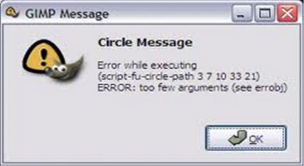 Error while executing (script-fu-circle-path 3 7 10 33 21)