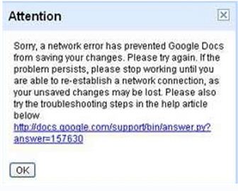 Sorry, a network error has prevented Google Docs from saving your changes. 