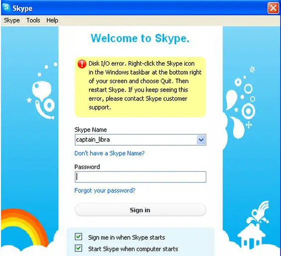 Skype login error-Disk I/O error