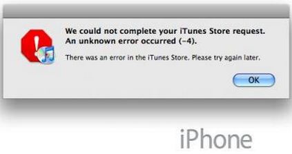 We could not complete your iTunes Store request. An unknown error occurred (-4)