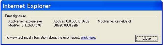 AppName: iexplore.exe AppVer: 8.0.6001.18702 ModName: kernel32.dll