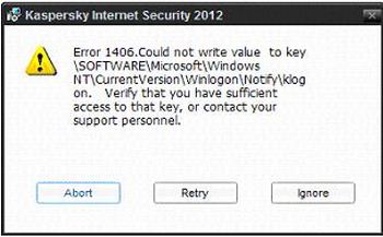 Kaspersky Internet Security 2012 Error 1406