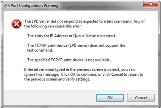 The LPD Server did not respond as expected to a test command