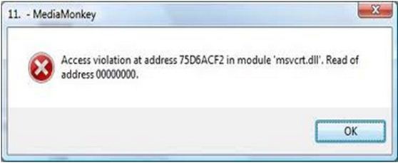 Access violation at address 75D6ACF2 in module’ msvcrt.dll’