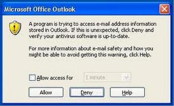 A program is trying to access e-mail address lnformation stoed in Outlook.