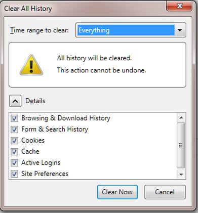 clear all history window