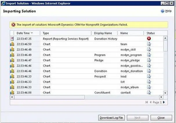 MS Dynamics CRM 2011 error- MS Dynamics CRM for NonProfit Organizations failed