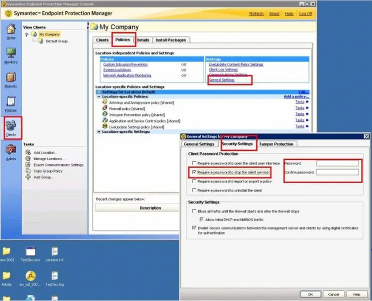 Symantec Endpoint Protection Manager console