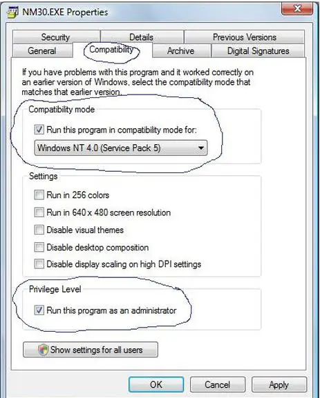 NM30.exe property-compatibility-windows NT 4.0-privilage level