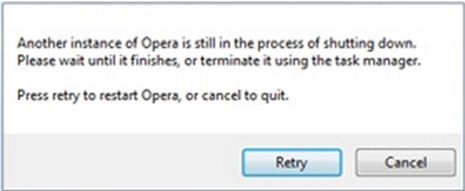 Another instance of Opera is still in the process of shutting down.