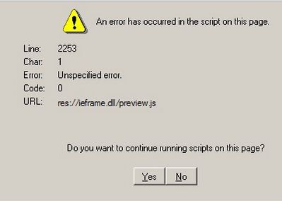 An error has occur in the script on this page-error code 2253