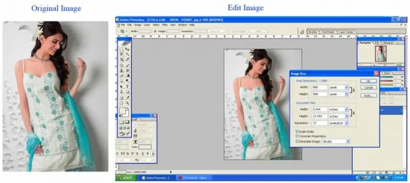 photoshop-Image>Image Size>Image box > width/height/resolution loss with radius Image>ok
