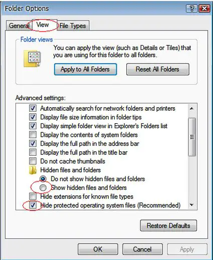 Windows Explorer > Tools > folder option > open tab View > click on Show Hidden files and Folders > Click on Hide Protected operating system (recommended) > click apply
