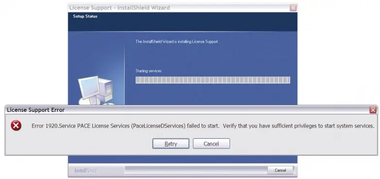 error 1920.Service PACE LIcense Service (PaceLicenseDService) Failed to start-InstallSheild Wizard