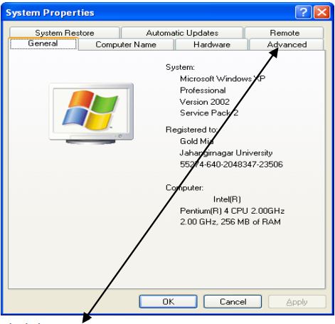 system-properties advanced tab