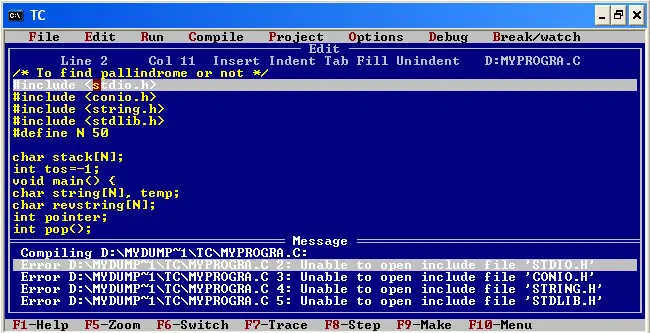 Problem in C-the error message "Unable to open include file